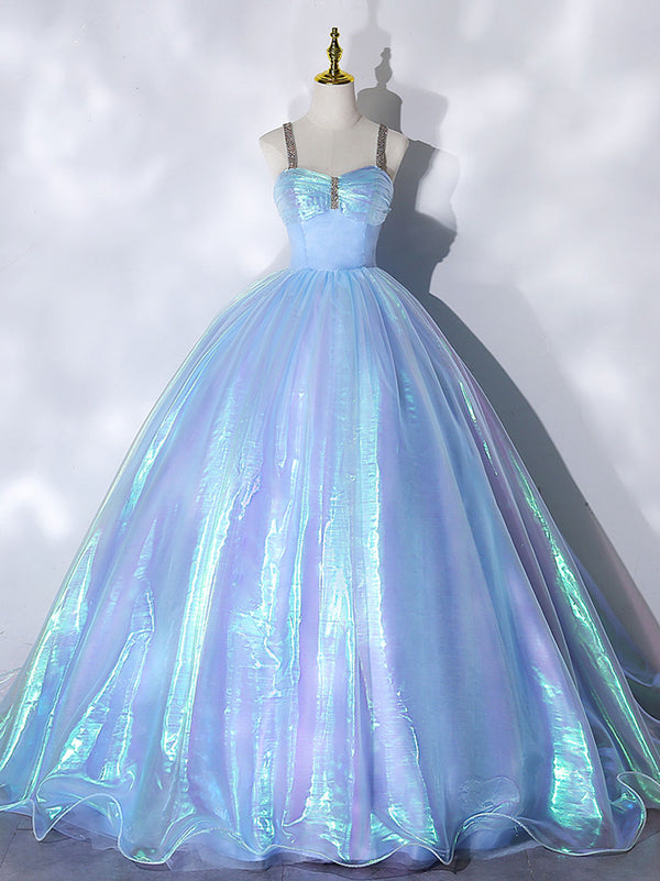 Ball Gown Sweetheart Neck Blue Tulle Long Prom Dress, Blue Formal Evening Dress