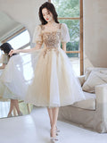Champagne tulle sequin short prom dress, champagne homecoming dress