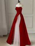 Aline Burgundy Satin Long Prom Dress, Burgundy Formal Dress