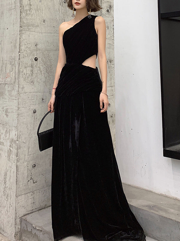 Black velvet long prom dress black velvet evening dress