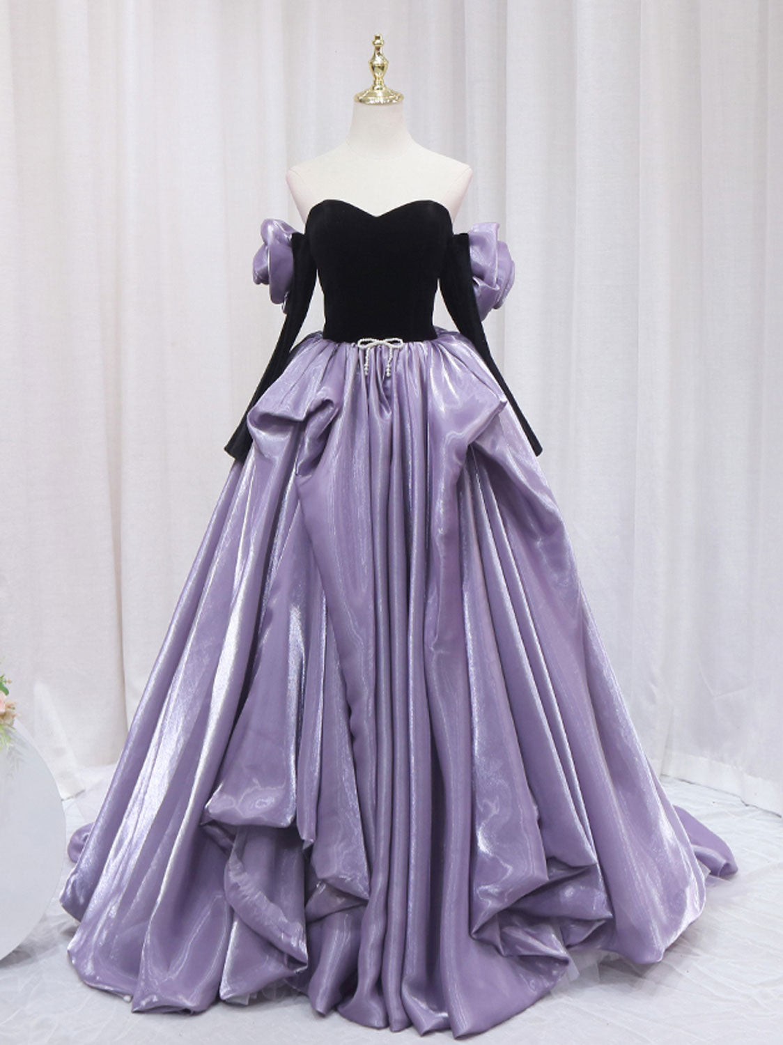Simple Purple/Black A-Line Long Prom Dresses, Purple/Black Formal Evening Dress