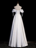 White A-Line Satin Long Prom Dresses