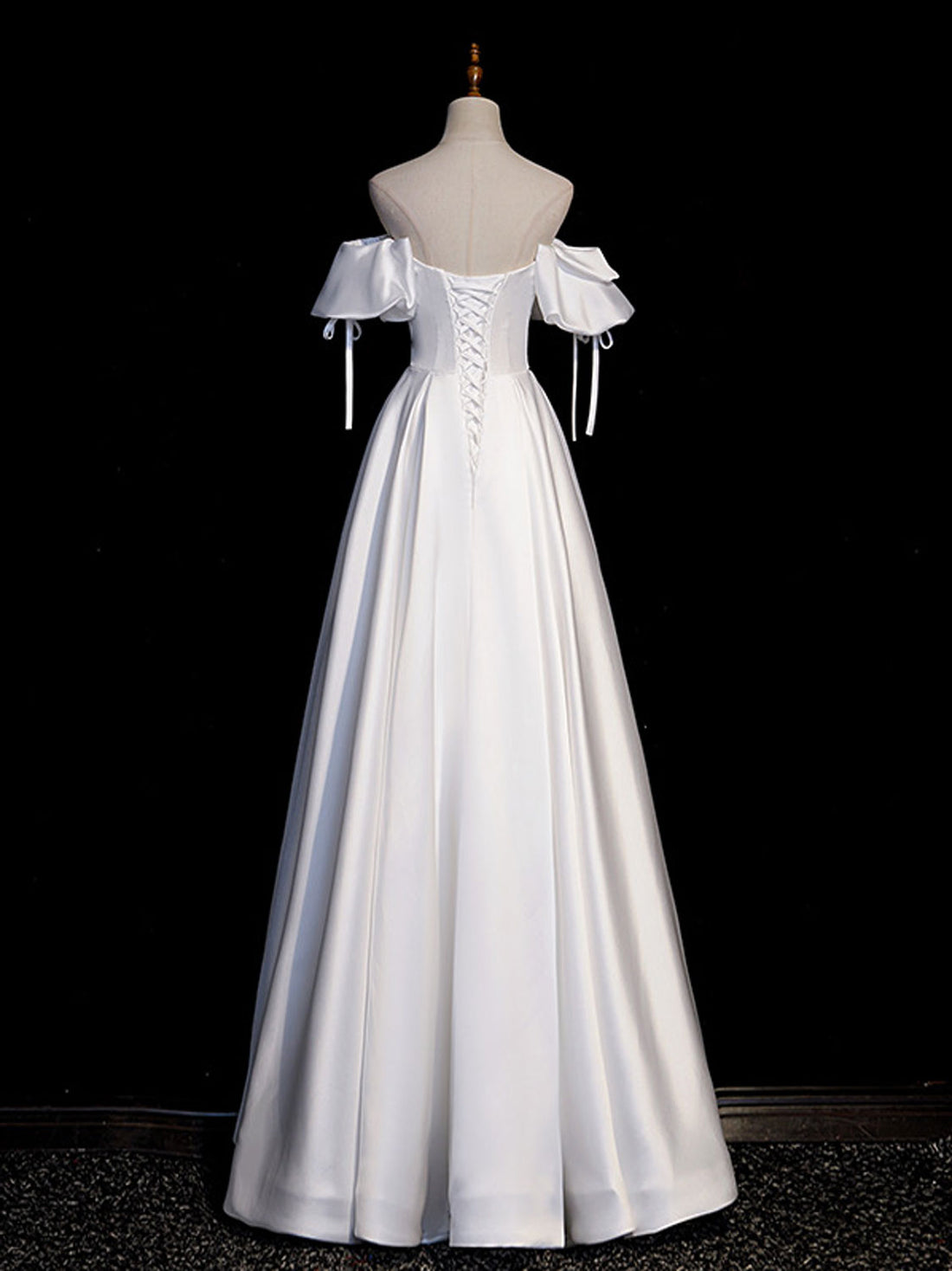 A-line White Satin Midi-length Prom Dress,White Princess Dress Y4790 main image 1