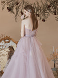 Light  Purple Tulle Lace Long Prom Dresses, Purple Lace Formal Dress