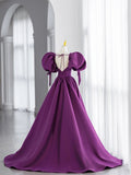 Purple V  Neck Satin Long Prom Dresses