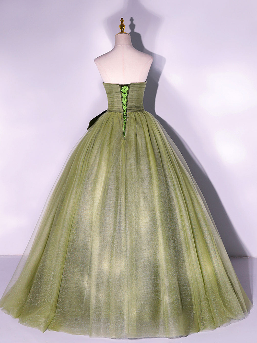 Green A Line Tulle Long Prom Dresses, Green Formal Evening Dress
