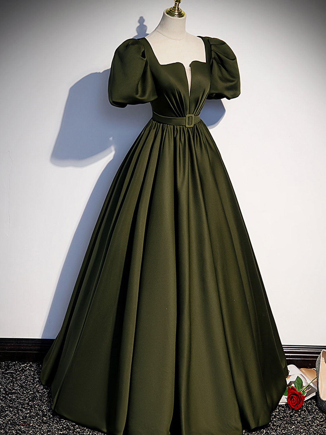 Green satin A line long prom dress, green formal party dress dresstby Green satin A line long prom dress, green formal party dress dresstby