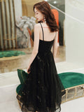 Black tulle sequin short prom dress, black tulle homecoming dress