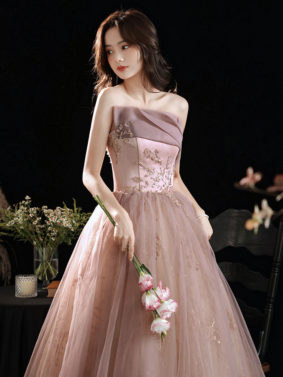 Aline Pink Long Prom Dress, Formal Pink Lace Graduation Dress with Seq dresstby Aline Pink Long Prom Dress, Formal Pink Lace Graduation Dress with Seq dresstby