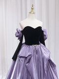 Simple Purple/Black A-Line Long Prom Dresses,