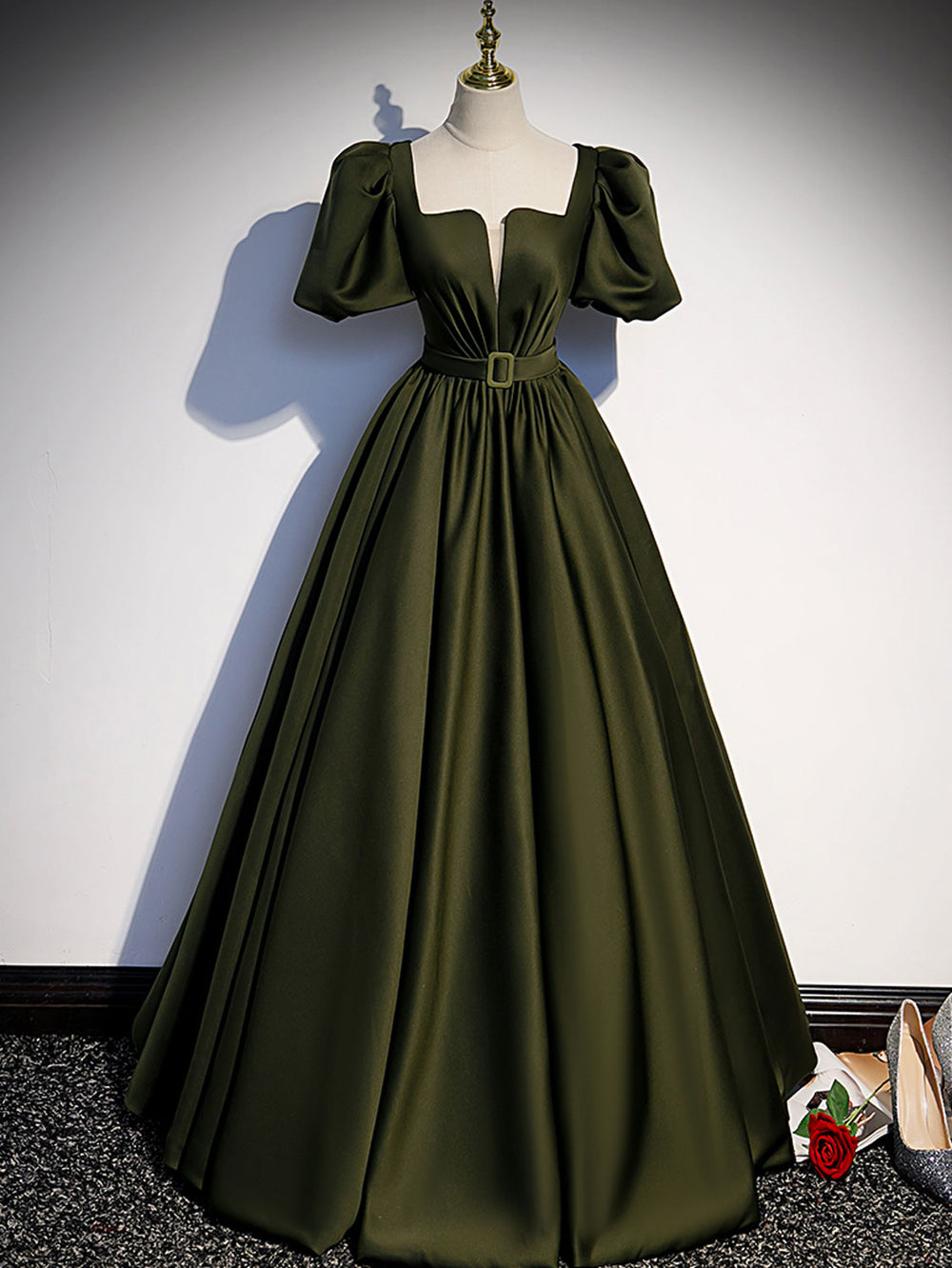 party dress green color Green satin A line long prom dress, green formal party dress – dresstby