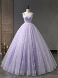 A-Line Tulle Purple Long Prom Dresses, Purple Formal Evening Dress