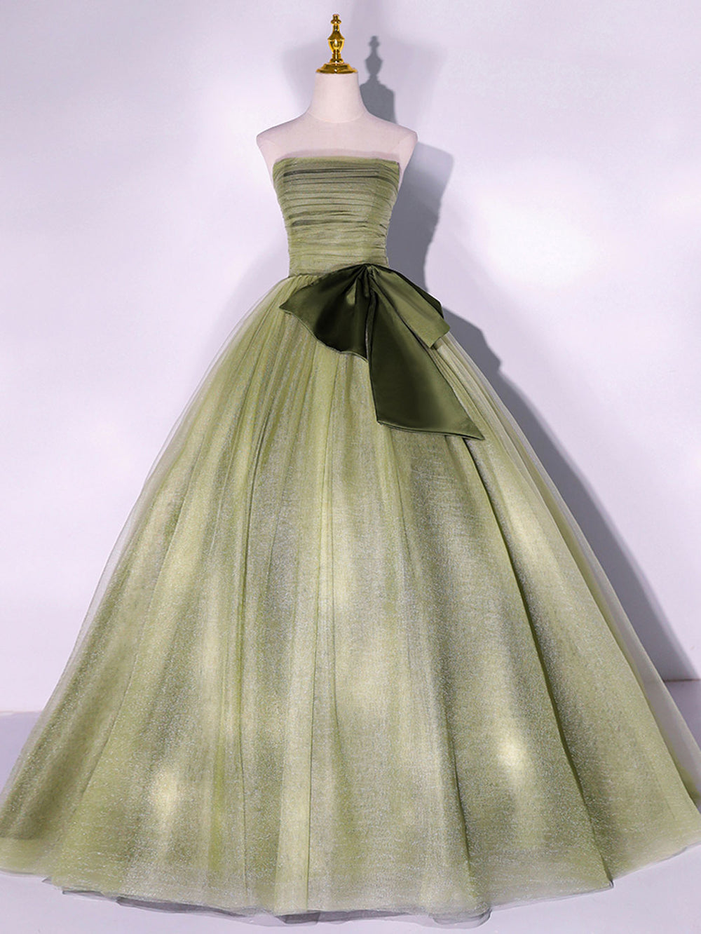Green A Line Tulle Long Prom Dresses, Green Formal Evening Dress