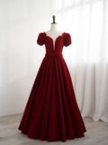A line velvet burgundy long prom dress, burgundy bridesmaid dress
