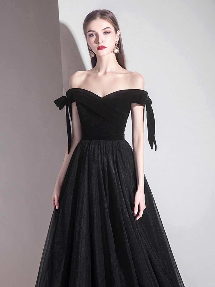 Long black off clearance the shoulder formal dress