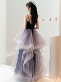 Purple sweetheart neck tulle long prom dress, purple evening dress