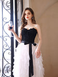 White A line tulle long prom dress , white tulle long evening dress