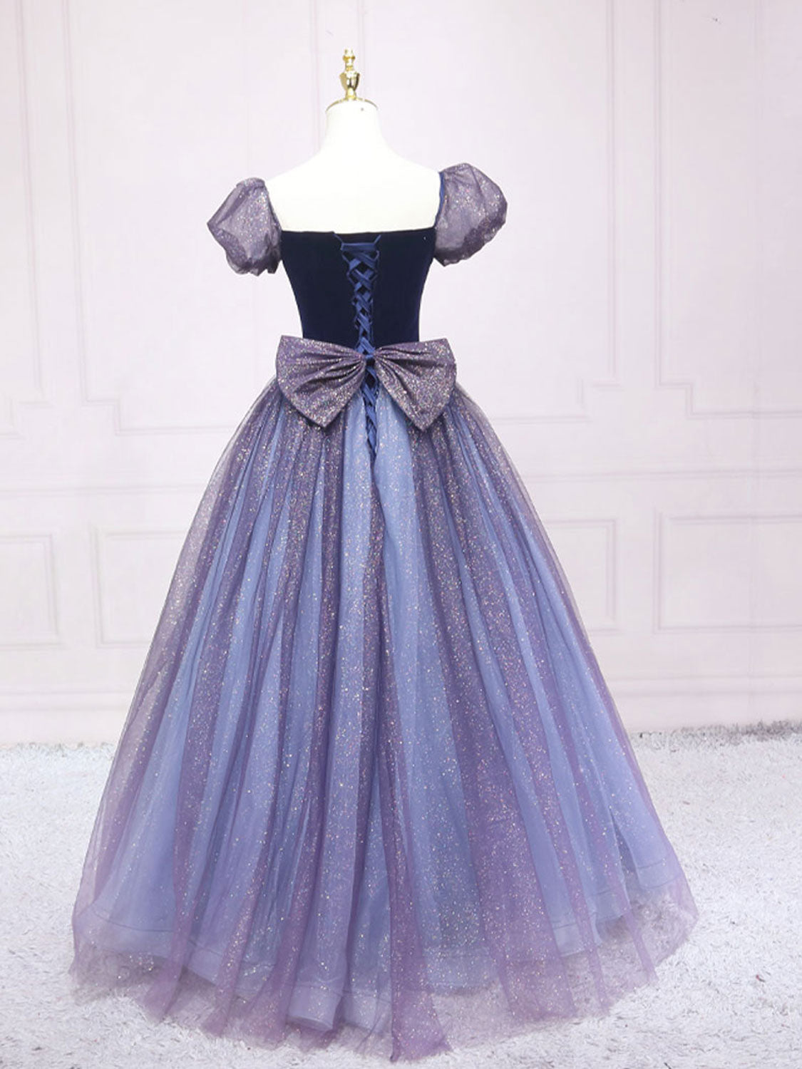 Purple tulle A line long prom dress purple tulle formal dress