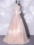 A-Line Pink Tulle Long Prom Dresses, Pink Formal Evening Dress
