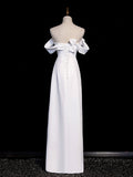 White off shoulder satin long prom dress white long formal dress