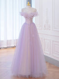 A-Line Purple Off Shoulder Long Prom Dress, Purple Formal Evening Dresses
