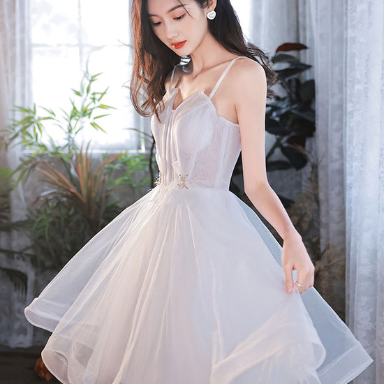 Cute white tulle short prom dress white homecoming dress – dresstby