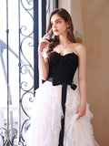 White A line tulle long prom dress , white tulle long evening dress
