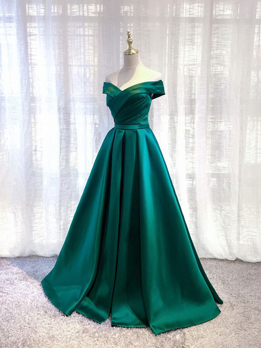 Simple green satin off shoulder long prom dress, green bridesmaid dres dresstby Simple green satin off shoulder long prom dress, green bridesmaid dres dresstby