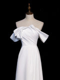 White off shoulder satin long prom dress white long formal dress