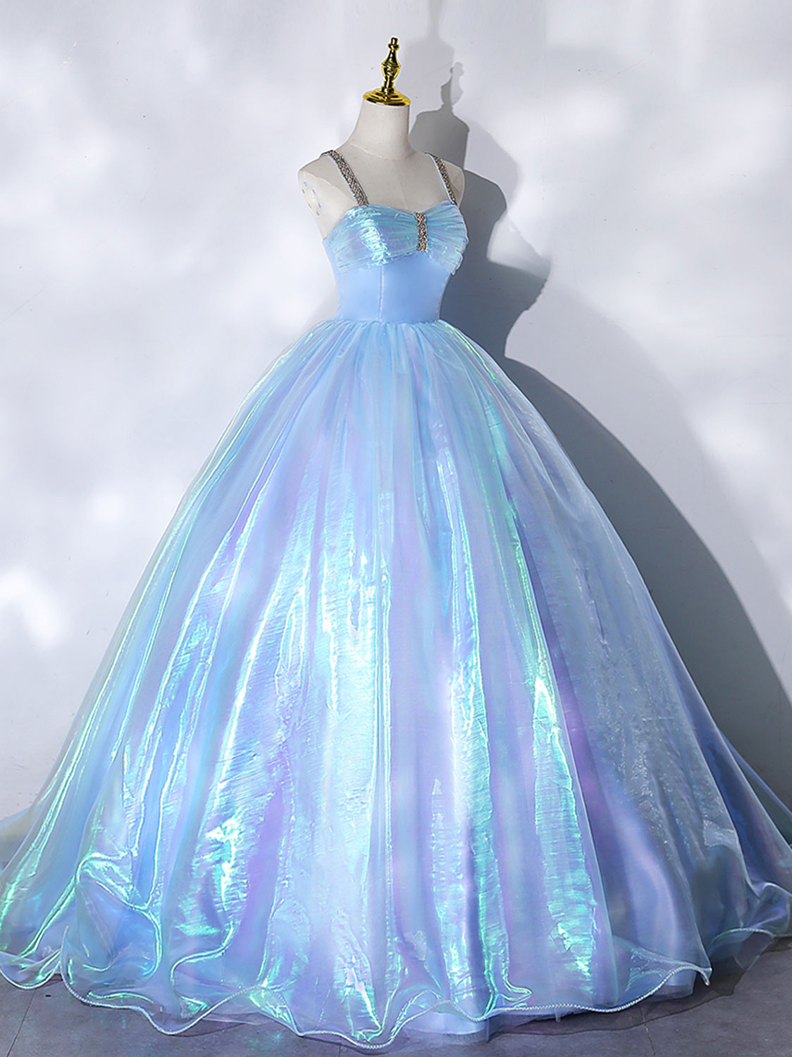 Ball Gown Sweetheart Neck Blue Tulle Long Prom Dress