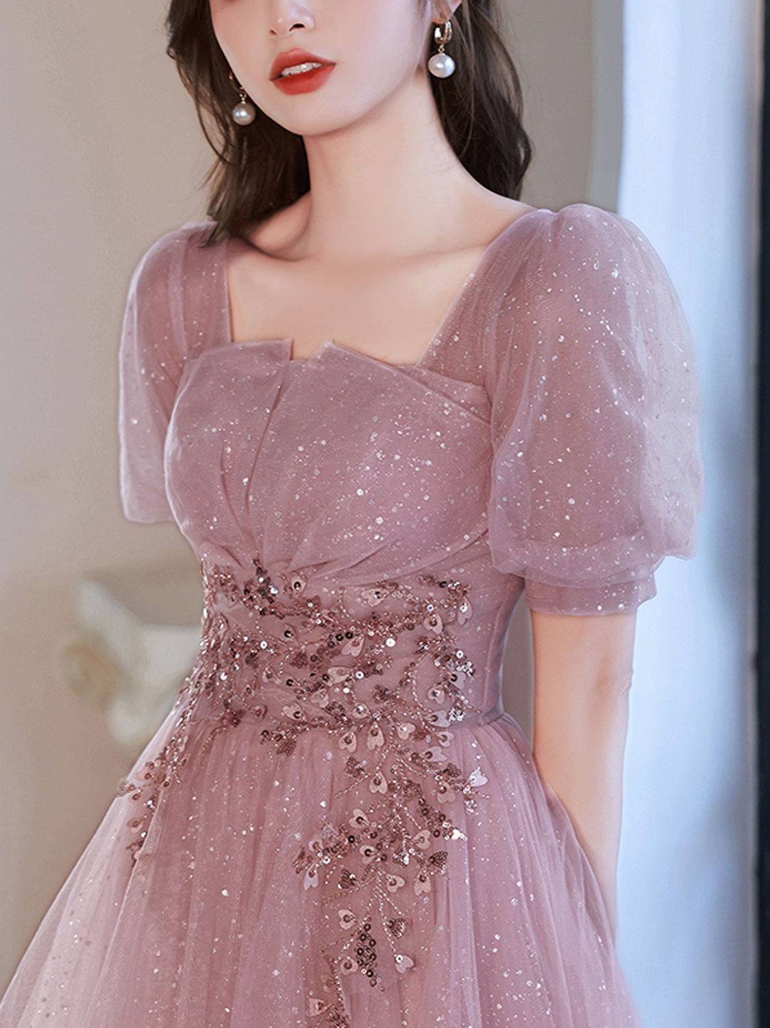 Pink tulle sequin short prom dress pink tulle formal dress dresstby Pink tulle sequin short prom dress pink tulle formal dress dresstby
