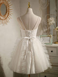 ivory v neck tulle lace short prom dress ivory lace homecoming dress