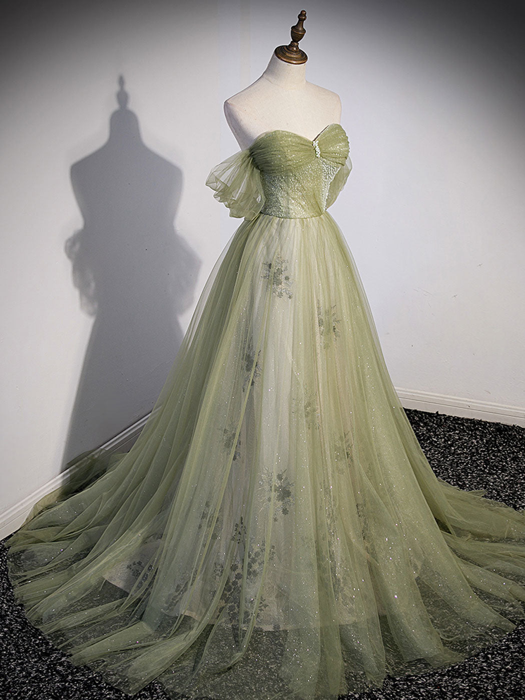 Aline Green Tulle Long Prom Dress, Green Formal Evening Party Dress dresstby Aline Green Tulle Long Prom Dress, Green Formal Evening Party Dress dresstby