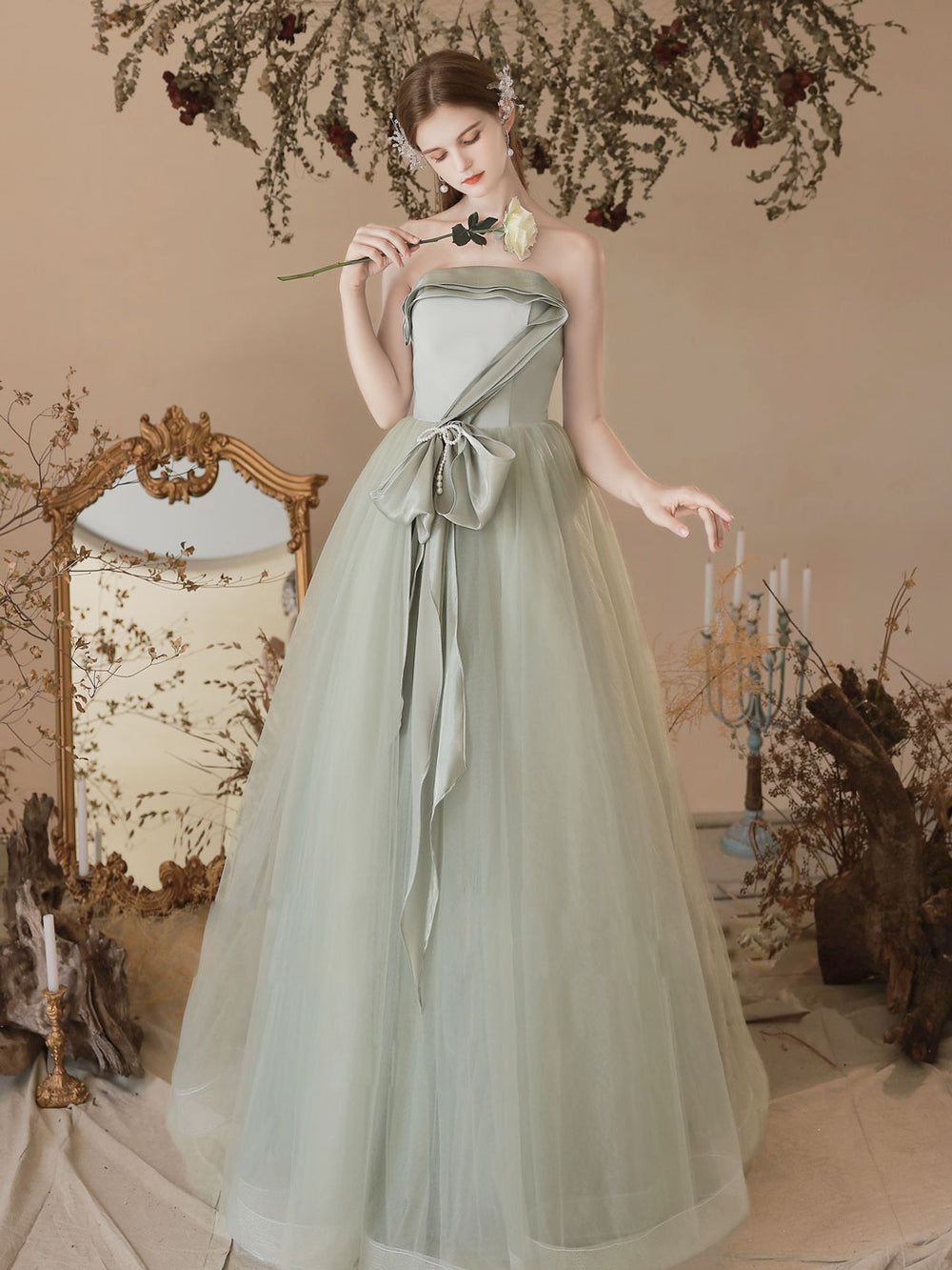 A-Line Tulle Light Green Long Prom Dresses, Green Formal Evening Dress dresstby A-Line Tulle Light Green Long Prom Dresses, Green Formal Evening Dress dresstby