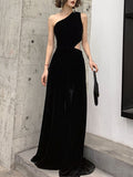 Black velvet long prom dress black velvet evening dress