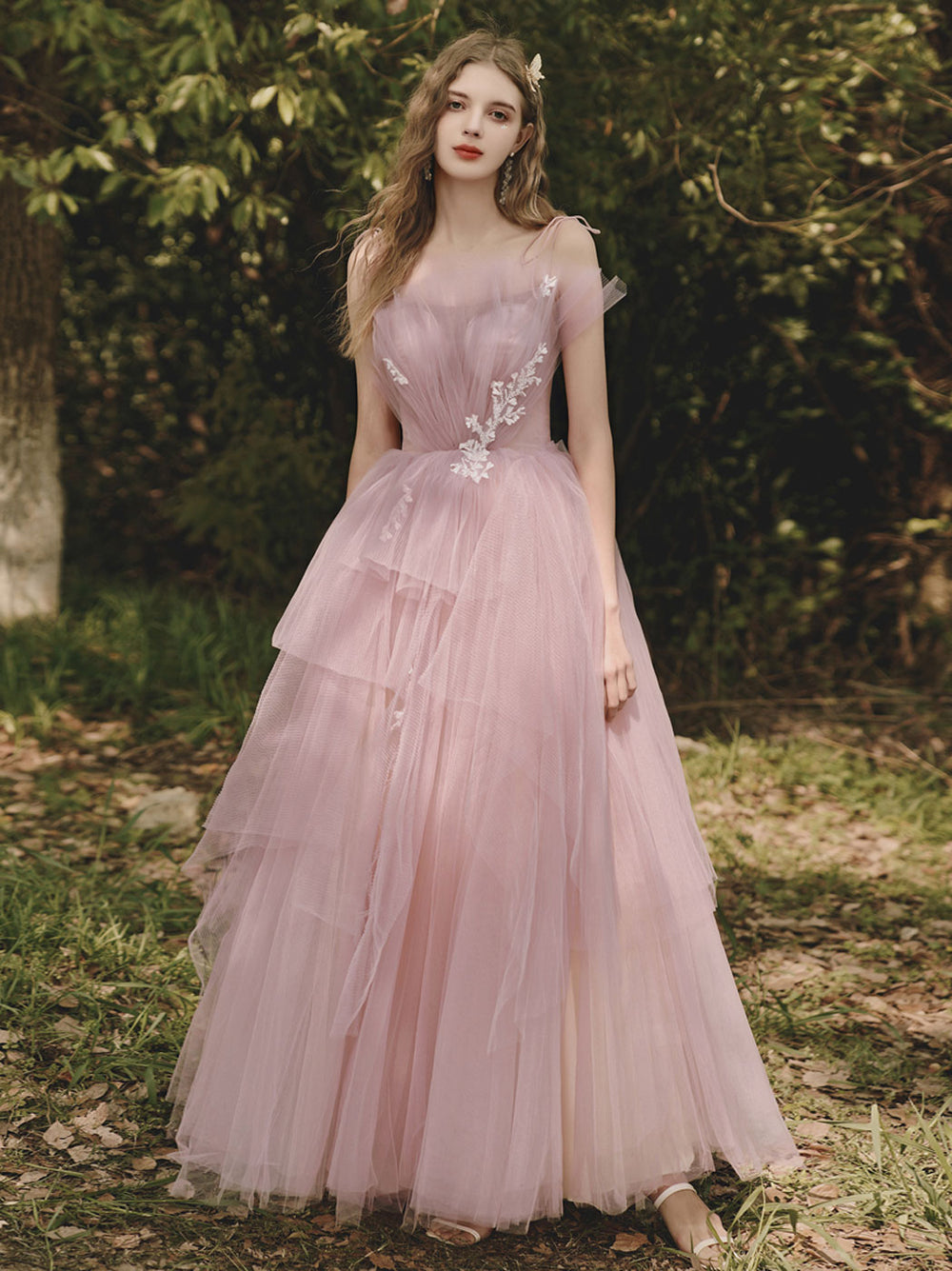 A line Tulle Pink Long Prom Dresses, Formal Pink Graduation Dress With dresstby A line Tulle Pink Long Prom Dresses, Formal Pink Graduation Dress With dresstby