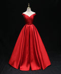 Simple A line satin red ling prom dress, red bridesmaid dress