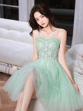 Green sweetheart neck tulle lace short prom dress, green homecoming dress