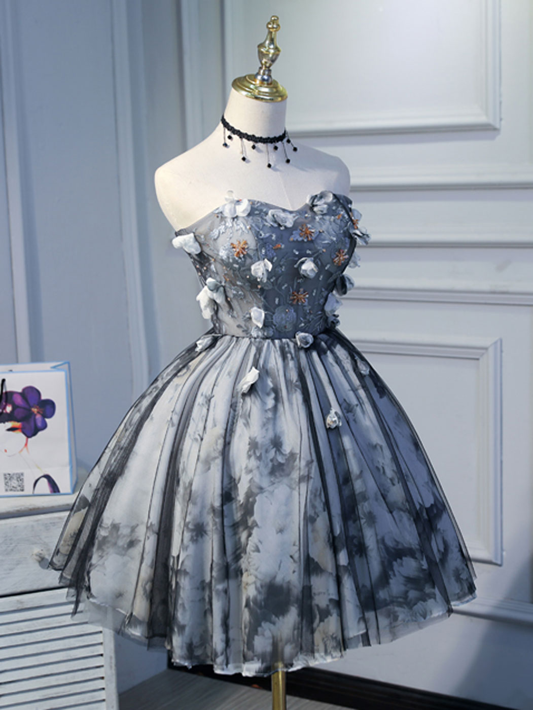 Cute Short Black Homecoming Dresses, Puffy Black Prom Dress With Beadi dresstby Cute Short Black Homecoming Dresses, Puffy Black Prom Dress With Beadi dresstby
