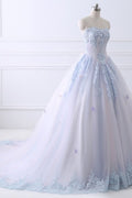 Light blue lace tulle long prom dress, evening dress