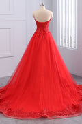 Red lace tulle long prom dress, evening dress