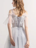 Gray Tulle Formal Evening Dresses