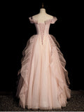 Pink v neck off shoulder long prom dress pink long evening dress