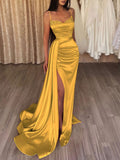 Unique mermaid satin long prom dress red long formal party dress